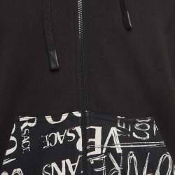 Pre Owned Versace Jeans Couture Black Logo Print Cotton Knit Hooded Sweatshirt L