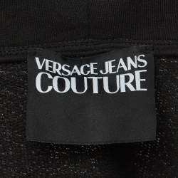 Pre Owned Versace Jeans Couture Black Logo Print Cotton Knit Hooded Sweatshirt L