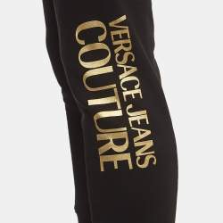 Pre Owned Versace Jeans Couture Black Logo Print Cotton Knit Drawstring Sweatpants L