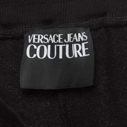 Pre Owned Versace Jeans Couture Black Logo Print Cotton Knit Drawstring Sweatpants L