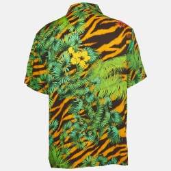 Pre Owned Versace Jeans Couture Green Jungle Print Crepe Short Sleeve Shirt XL