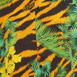 Pre Owned Versace Jeans Couture Green Jungle Print Crepe Short Sleeve Shirt XL