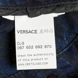 Versace Jeans Blue Jacquard Denim Detachable Fur Collar Jacket XL