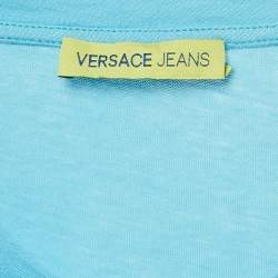 Pre Owned Versace Jeans Blue Anchor Print Jersey V-Neck T-Shirt M