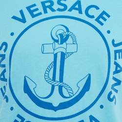 Pre Owned Versace Jeans Blue Anchor Print Jersey V-Neck T-Shirt M