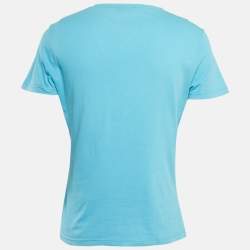 Pre Owned Versace Jeans Blue Anchor Print Jersey V-Neck T-Shirt M