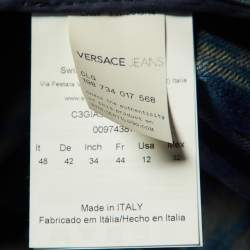 Versace Jeans Blue Leopard Pattern Denim Fur Trim Jacket M