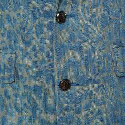 Versace Jeans Blue Leopard Pattern Denim Fur Trim Jacket M