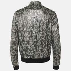 Versace Jeans Silver Metallic Jacquard Bomber Jacket L