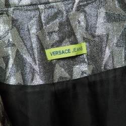 Versace Jeans Silver Metallic Jacquard Bomber Jacket L