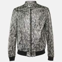 Versace Jeans Silver Metallic Jacquard Bomber Jacket L