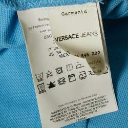 Pre Owned Versace Jeans Blue Printed Collar Cotton Polo T-Shirt M