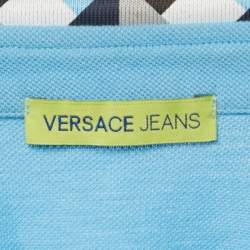 Pre Owned Versace Jeans Blue Printed Collar Cotton Polo T-Shirt M