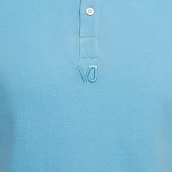 Pre Owned Versace Jeans Blue Printed Collar Cotton Polo T-Shirt M