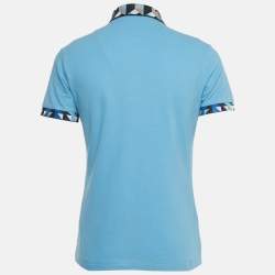 Pre Owned Versace Jeans Blue Printed Collar Cotton Polo T-Shirt M