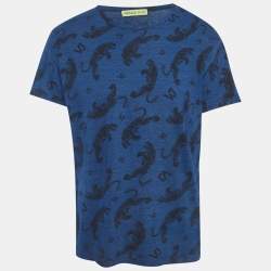 مملوكة مسبقًا Versace Jeans Blue Tiger Print Jersey Crew Neck T-Shirt XL