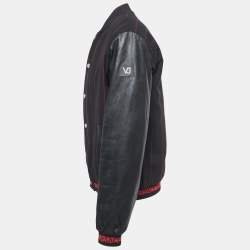 Pre Owned Versace Jeans Black Striped Wool Blend Button Front Varsity Jacket L