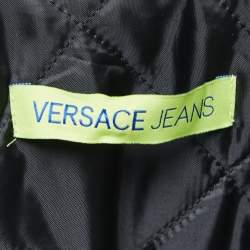 Pre Owned Versace Jeans Black Striped Wool Blend Button Front Varsity Jacket L