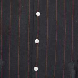 Pre Owned Versace Jeans Black Striped Wool Blend Button Front Varsity Jacket L