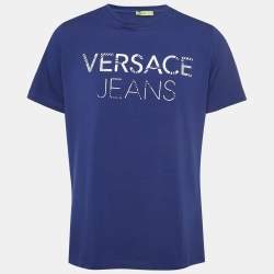 مملوكة مسبقًا Versace Jeans Blue Logo Printed Cotton Jersey Crew Neck T-Shirt XXXL