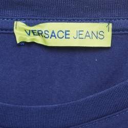 مملوكة مسبقًا Versace Jeans Blue Logo Printed Cotton Jersey Crew Neck T-Shirt XXXL