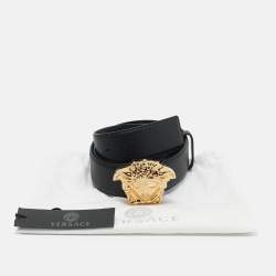 Versace Black Leather La Medusa Buckle Belt 95 CM