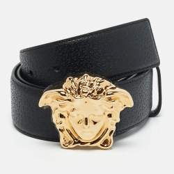 Versace Black Leather La Medusa Buckle Belt 95 CM