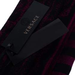 Versace Purple Striped Medusa Patterned Wool Scarf