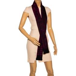 Versace Purple Striped Medusa Patterned Wool Scarf