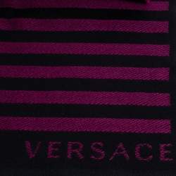 Versace Purple Striped Medusa Patterned Wool Scarf