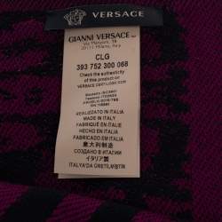 Versace Purple Striped Medusa Patterned Wool Scarf