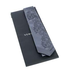 Pre Owned Versace Grey Baroque Patterned Jacquard Silk Tie
