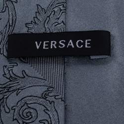 Pre Owned Versace Grey Baroque Patterned Jacquard Silk Tie