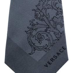 Pre Owned Versace Grey Baroque Patterned Jacquard Silk Tie