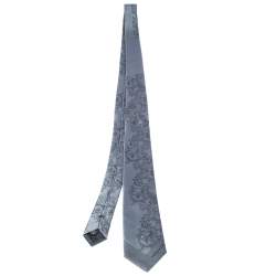 Pre Owned Versace Grey Baroque Patterned Jacquard Silk Tie