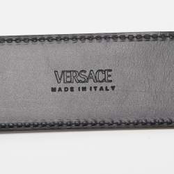 Pre Owned Versace Black Leather Buckle Belt 95CM