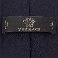 Versace Navy Blue Medusa Patterned Silk Tie