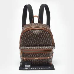 Pre Owned Versace Brown/Multicolor La Greca Signature Coated Canvas Backpack