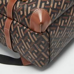 Pre Owned Versace Brown/Multicolor La Greca Signature Coated Canvas Backpack