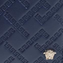 Versace Blue Greca Embossed Leather Bifold Wallet
