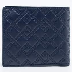 Versace Blue Greca Embossed Leather Bifold Wallet