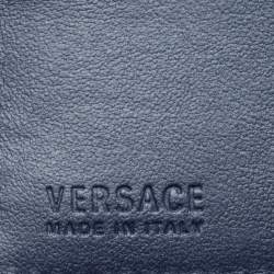 Versace Blue Greca Embossed Leather Bifold Wallet