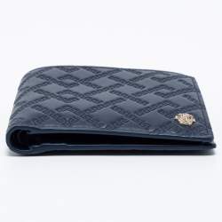 Versace Blue Greca Embossed Leather Bifold Wallet