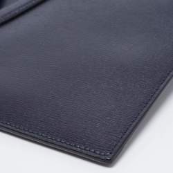 Versace Navy Blue Leather V Logo Wristlet Pouch