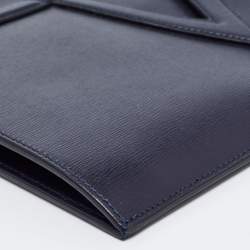 Versace Navy Blue Leather V Logo Wristlet Pouch
