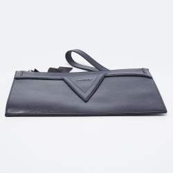 Versace Navy Blue Leather V Logo Wristlet Pouch