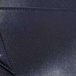 Versace Navy Blue Leather V Logo Wristlet Pouch