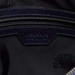Versace Navy Blue Leather V Logo Wristlet Pouch