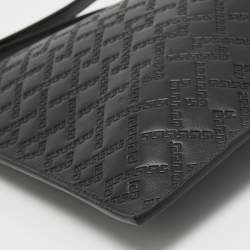 Versace Black Monogram Embossed Leather Medusa Zip Pouch