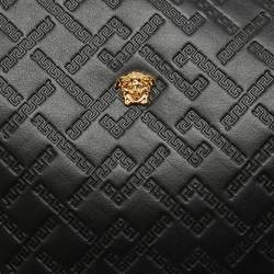 Versace Black Monogram Embossed Leather Medusa Zip Pouch
